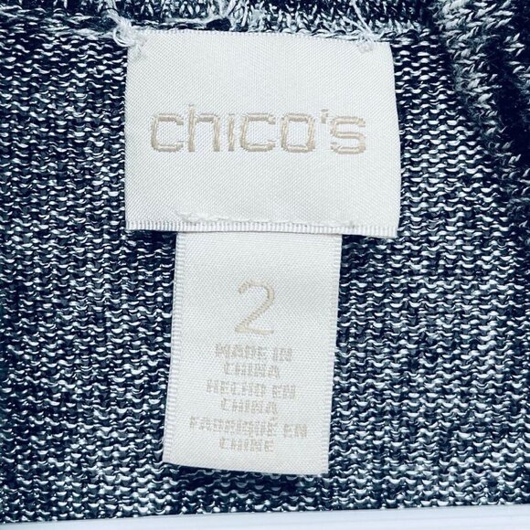 Chicos Sweater Cardigan Sz 2 Black Gray Knit Midi Kimono Open Front Casual - Picture 3 of 9